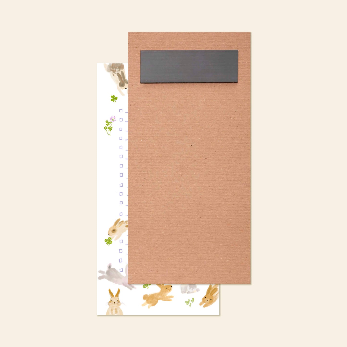 Hop to It Bunny List Pad by Karen Schipper with illustrated bunnies, floral details, and a magnetic backing, great for grocery lists and reminders for gardeners and cute stationery lovers