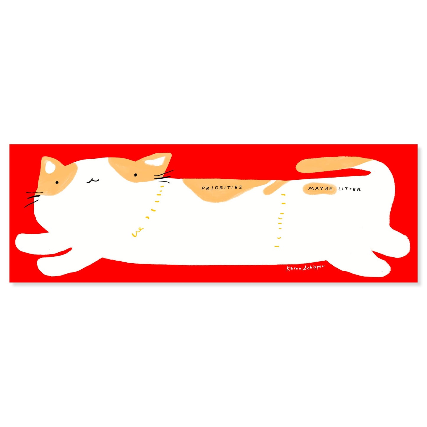 Cooper Cat Weekly Desk Planner with illustrated stretching cat on red background, cute weekly notepad by Karen Schipper