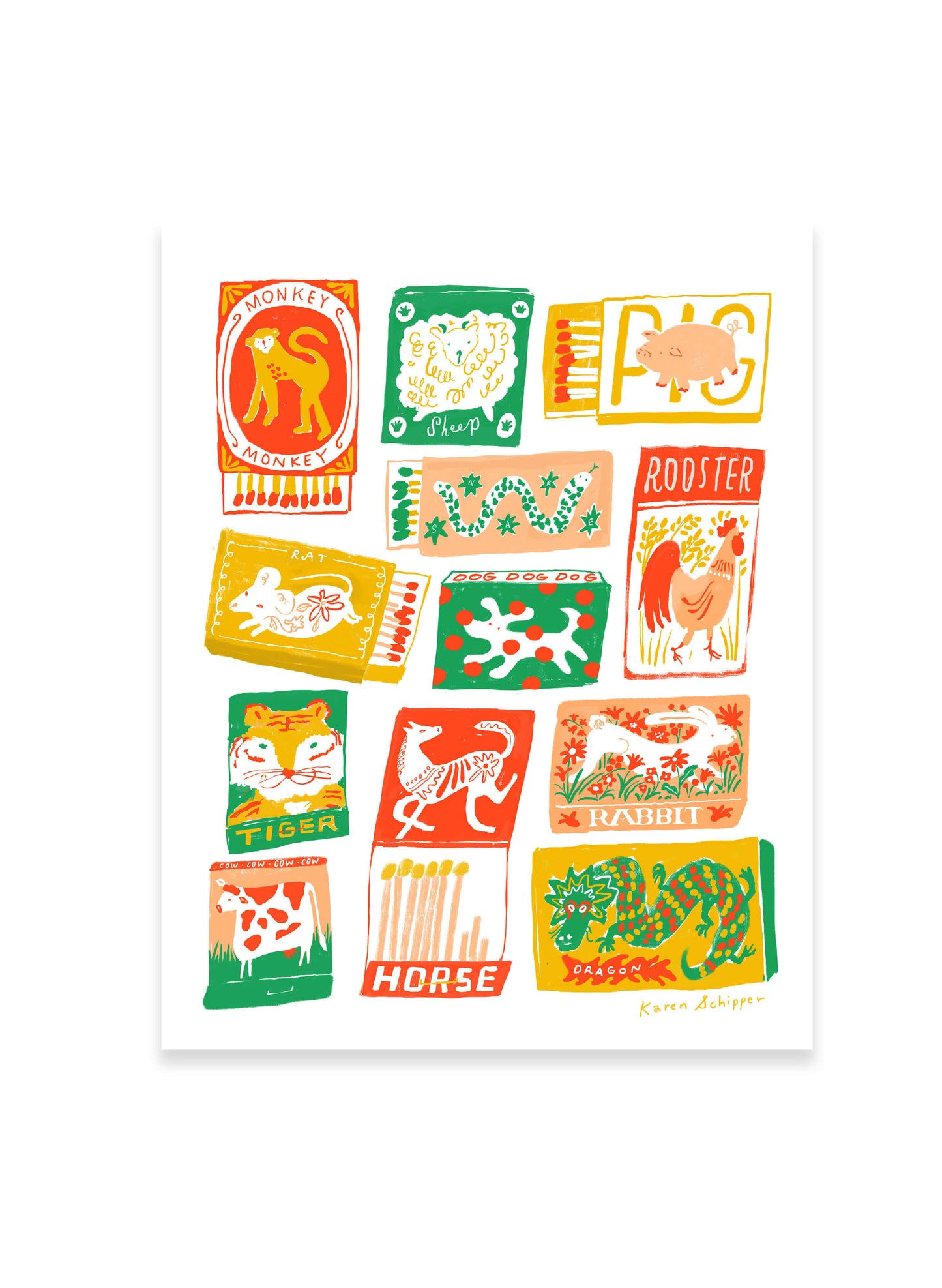 Chinese Zodiac Matchbook Art Print