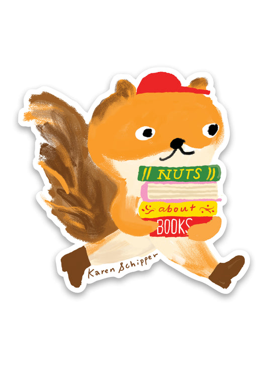 Nuts About Books Squirrel Sticker